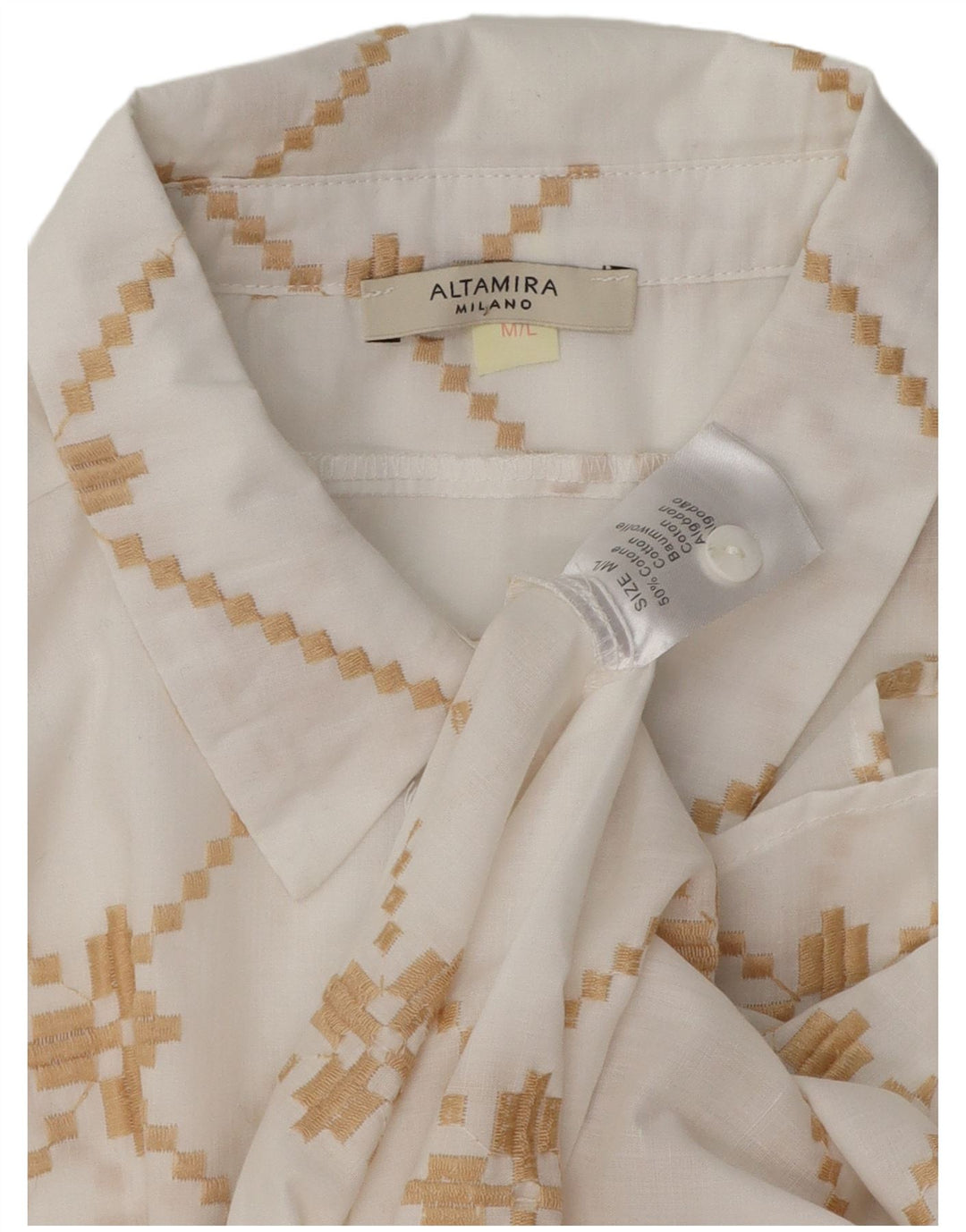 Cămașă supradimensionată pentru femei ALTAMIRA UK 14 Medium White Geometric Bumbac