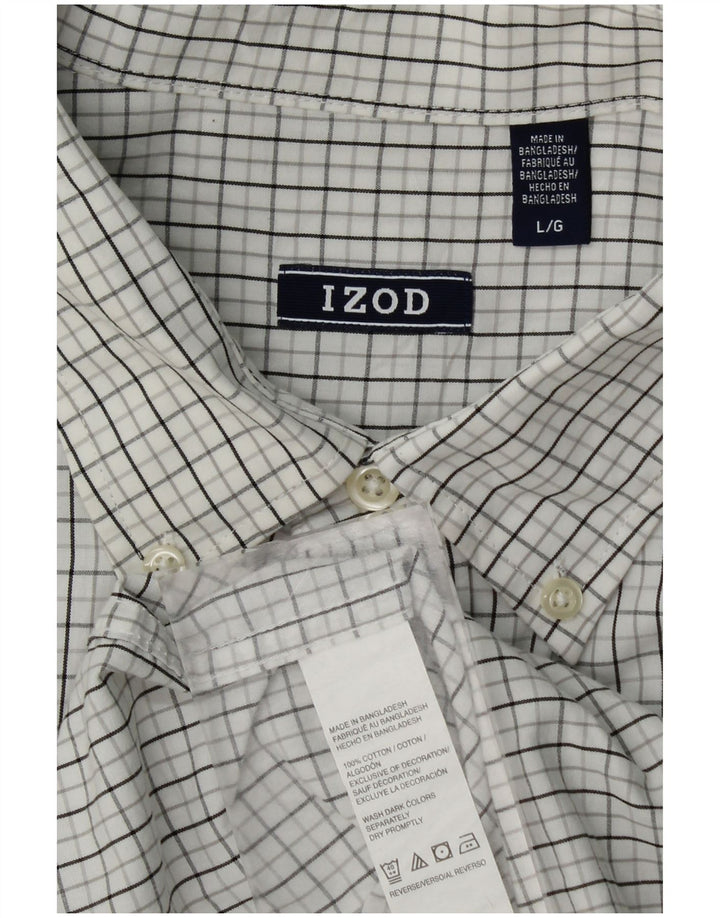 IZOD Mens Shirt Large White Check Cotton