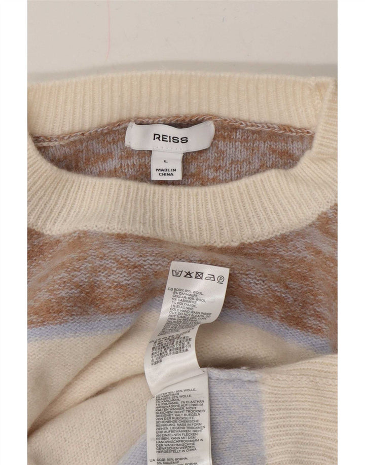Pulover Reiss pentru bărbați, cu gât roșu, lână cu dungi mari, multicolore