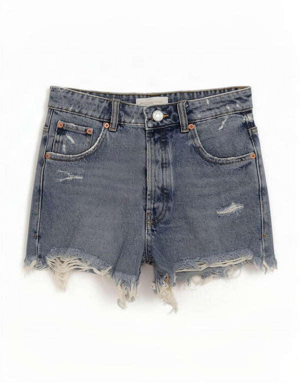 Pantaloni scurți din denim învechit pentru femei Zara EU 34 2XS W24 Bumbac albastru