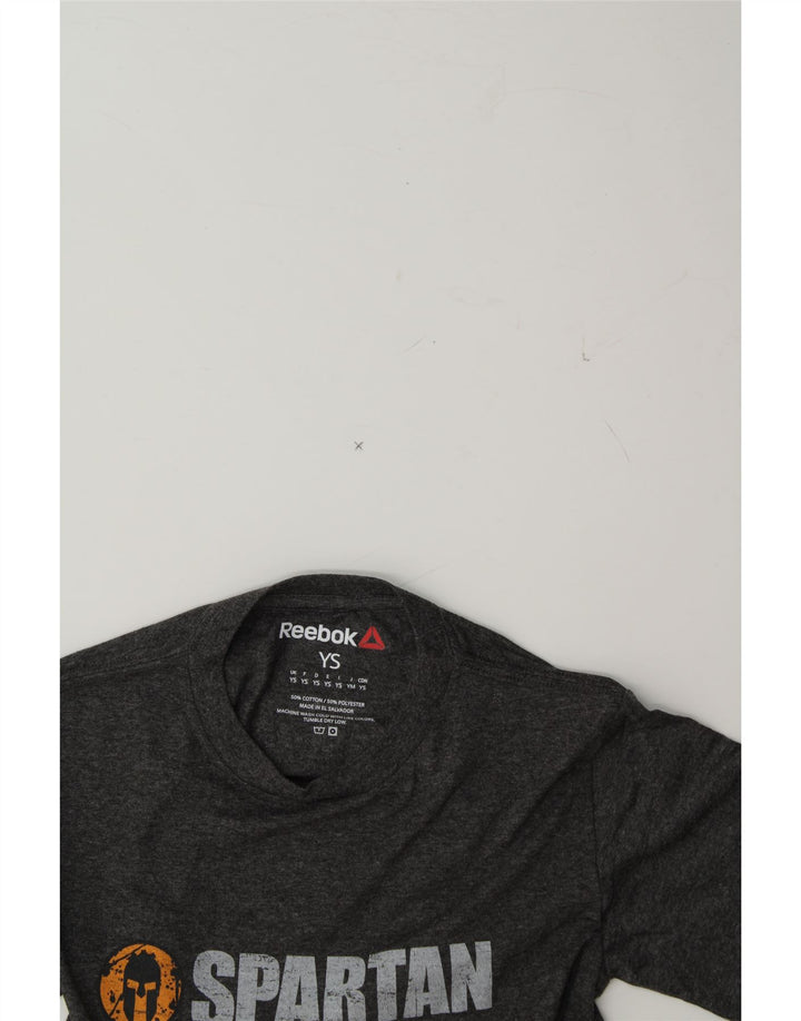 REEBOK Boys Graphic T-Shirt Top 9-10 Years Small Grey Cotton Vintage Reebok and Second-Hand Reebok from Messina Hembry 