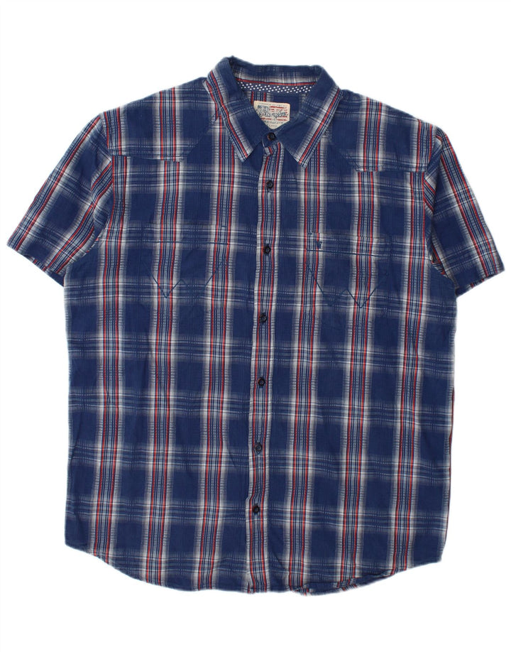 Cămașă pentru bărbați Wrangler cu mânecă scurtă XL, bumbac cu carouri albastre