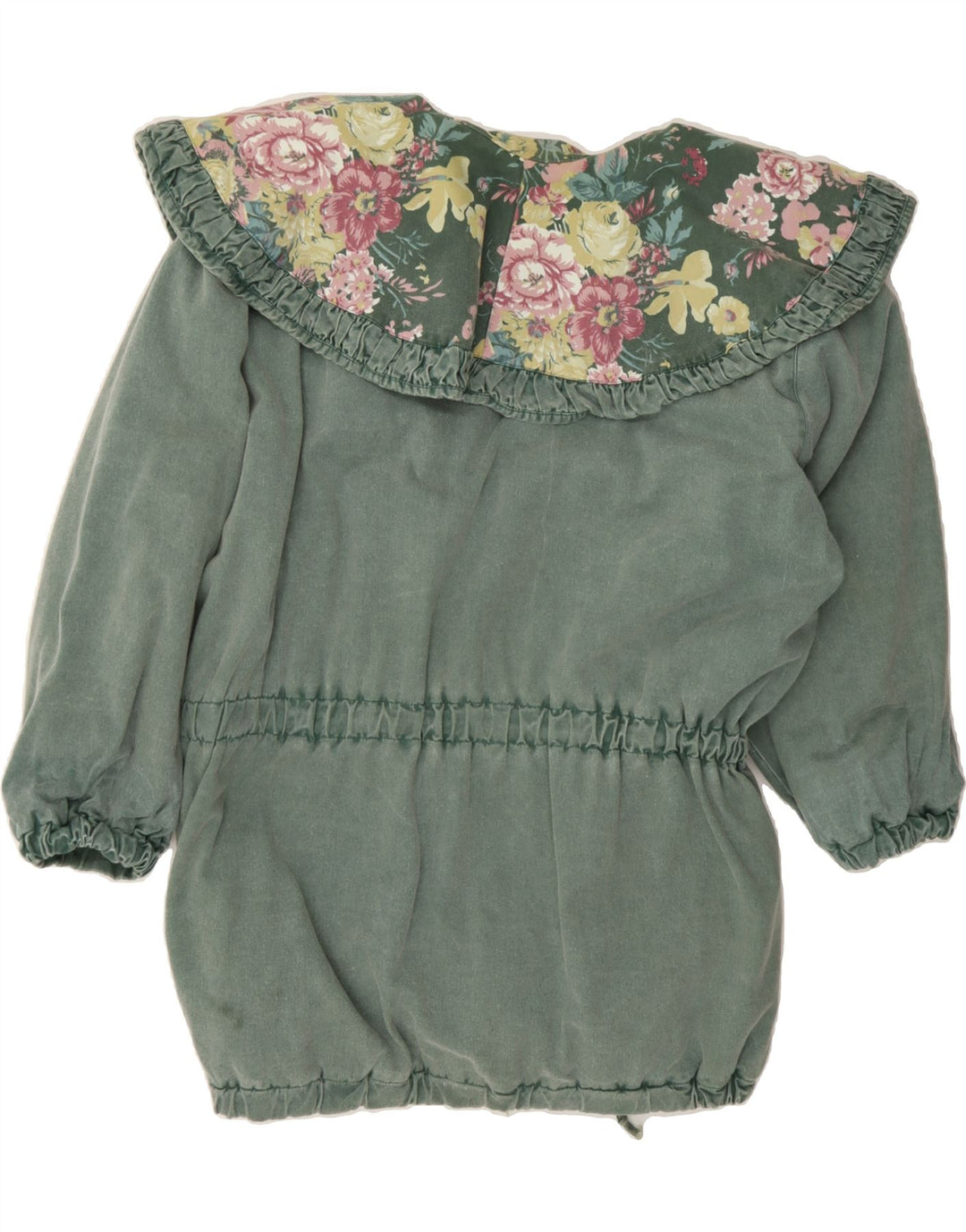 FOREIGNER Womens Oversized Overcoat UK 12 Medium Green Floral Cotton Vintage Foreigner and Second-Hand Foreigner from Messina Hembry 