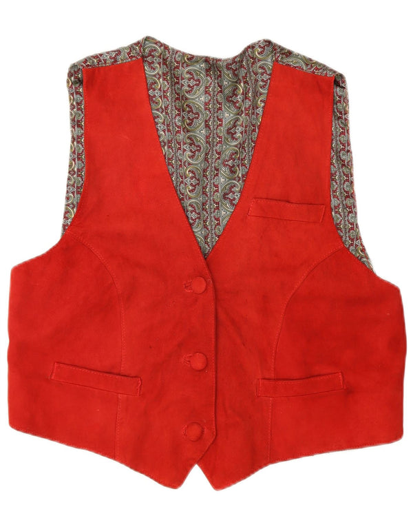 Vestă de damă vintage din piele intoarsa UK 14 mare, rosu, retro
