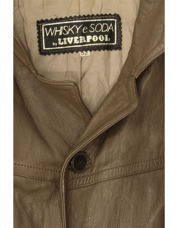 LIVERPOOL Mens Military Leather Jacket Size 52 XL Khaki Vintage Liverpool and Second-Hand Liverpool from Messina Hembry 