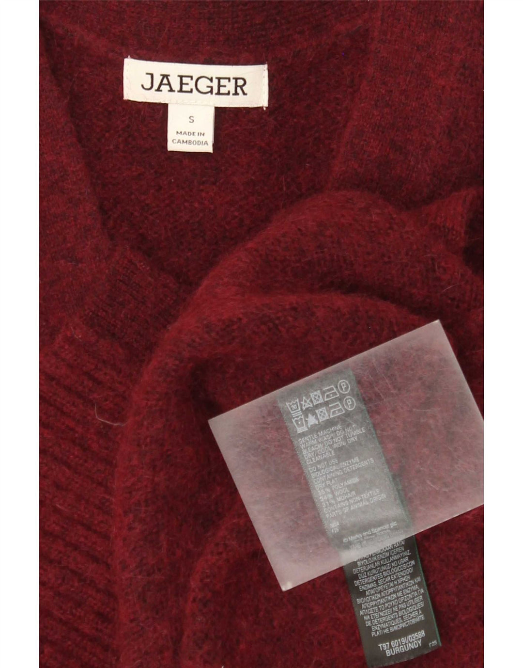 Pulover cardigan pentru femei Jaeger UK 10 mic Bordeaux Poliamidă
