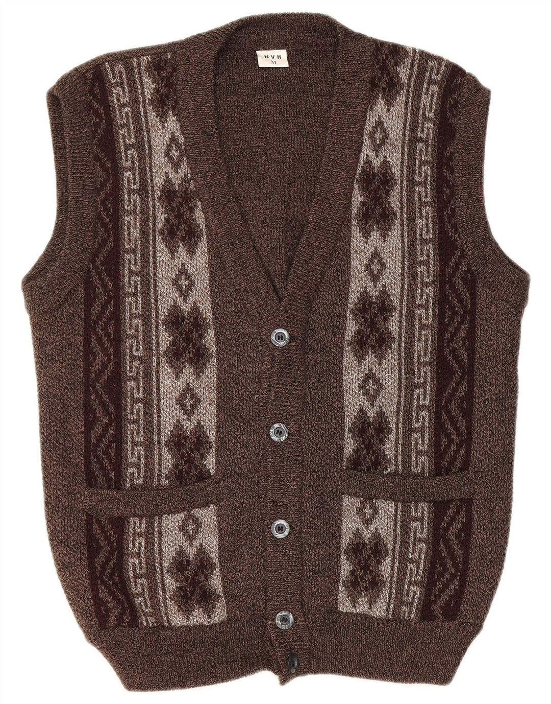 Pulover cardigan fără mâneci pentru bărbați VINTAGE, maro mediu, Fair Isle