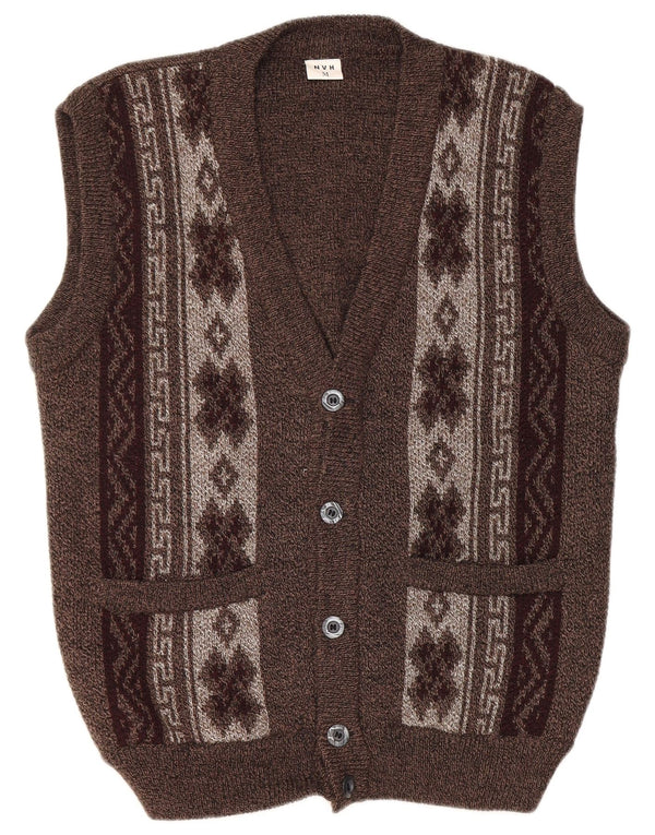 Pulover cardigan fără mâneci pentru bărbați VINTAGE, maro mediu, Fair Isle