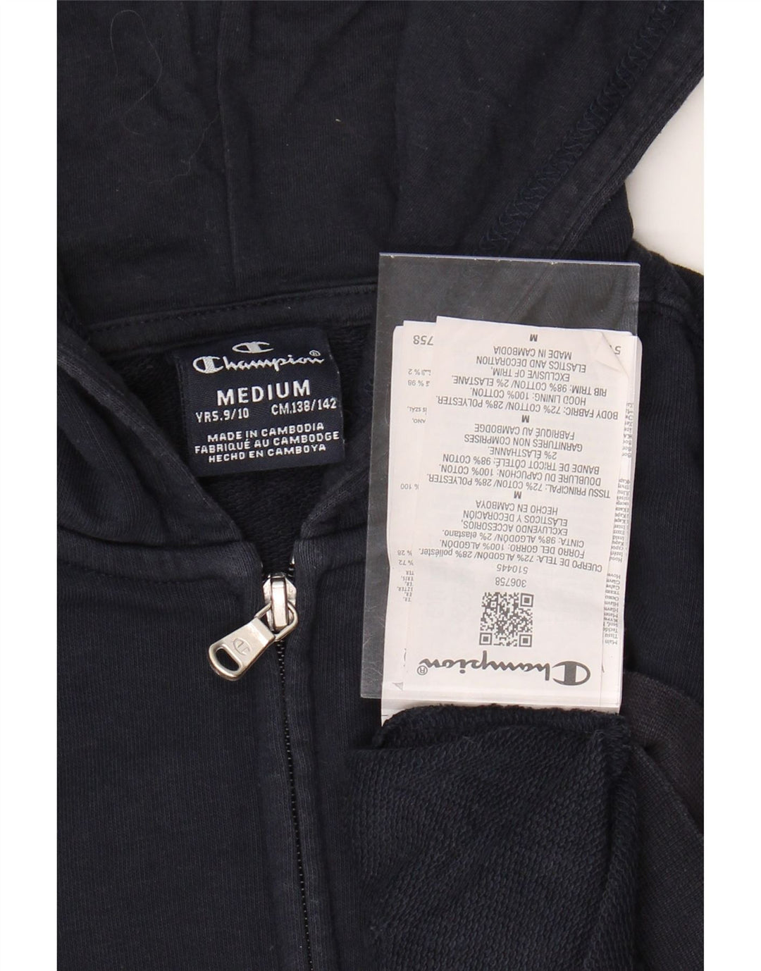 Pulover cu glugă cu fermoar și grafic CHAMPION pentru băieți 9-10 ani, mediu bleumarin