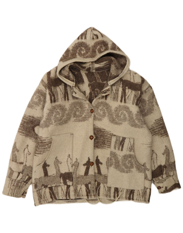 Pulover cardigan cu glugă vintage pentru femei UK 20 2XL Bej Fair Isle