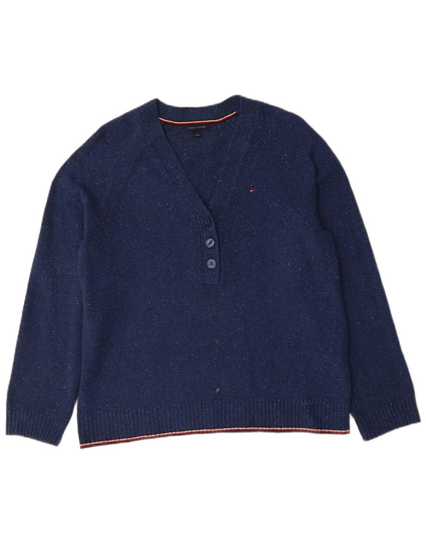Pulover cu decolteu în V Tommy Hilfiger pentru femei UK 14 Medium bleumarin pătat