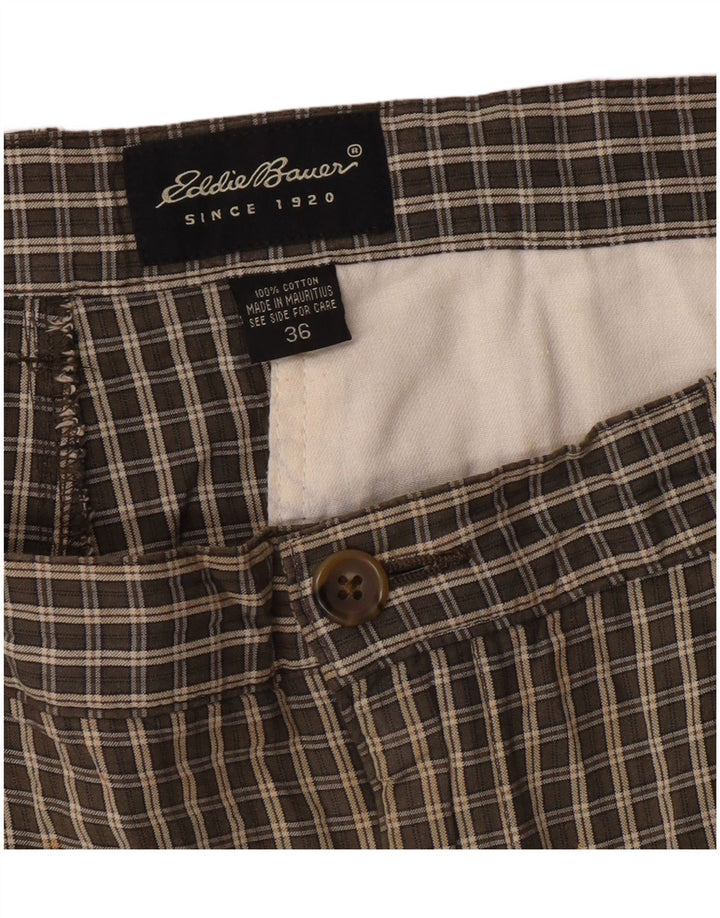 EDDIE BAUER Pantaloni scurți chino pegged pentru bărbați W36, bumbac cu check verde mare