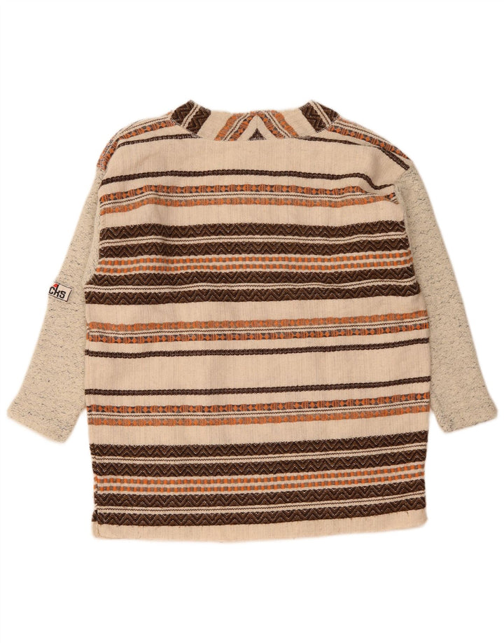 Pulover vintage pentru bărbați, cu mâneci 3/4, cu gât, cu nasturi, în dungi medii, bej