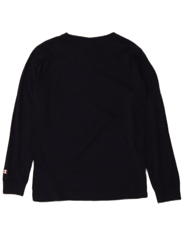 CHAMPION Boys Graphic Top Long Sleeve 11-12 Years Large Navy Blue Cotton