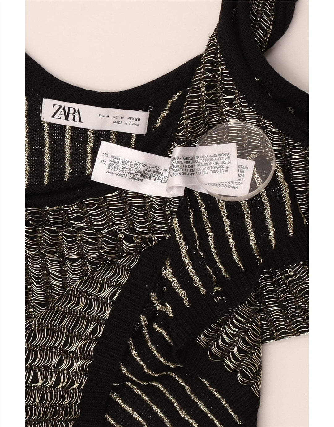 Top cu vestă pentru femei Zara UK 12 Medium Black Striped Viscose