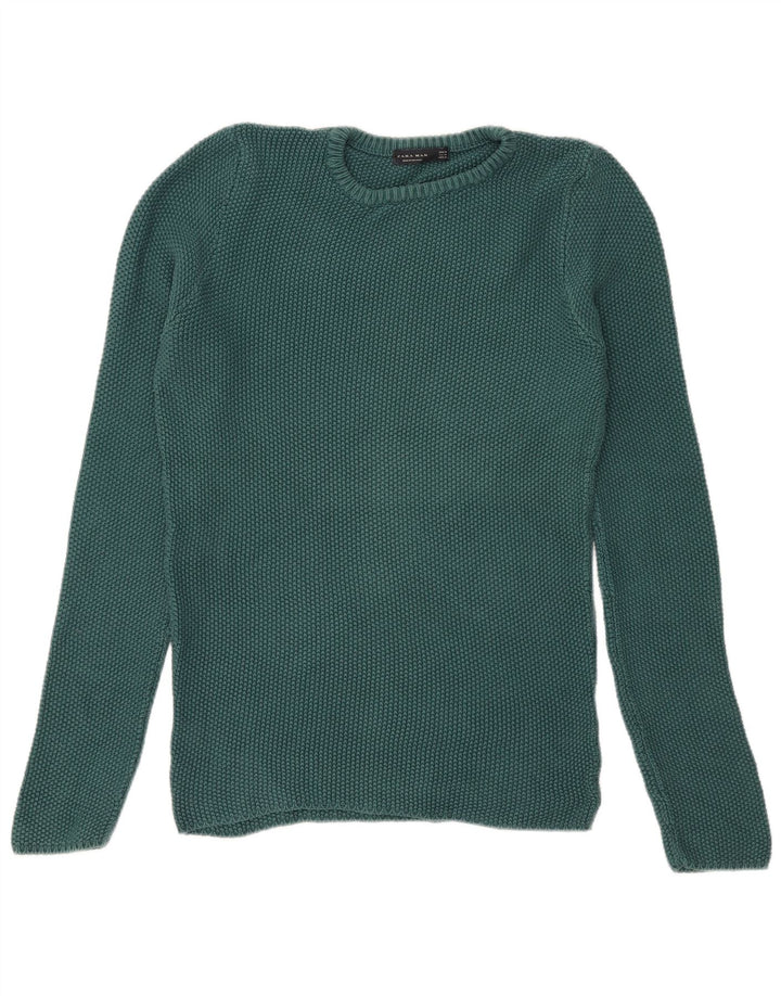 Zara Mens Crew Neck Jumper Sweater Medium Green