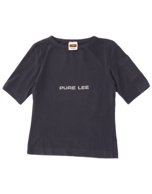 Tricou cu grafic crop Lee pentru femei Top UK 14 mare bleumarin