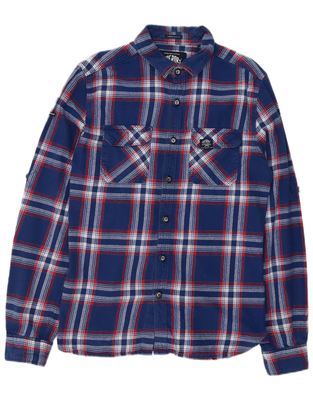 Cămașă de flanel pentru bărbați Superdry, din bumbac cu carouri, albastru bleumarin