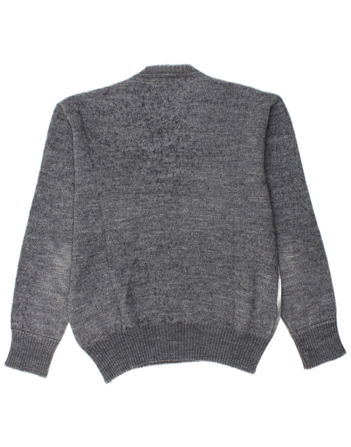 Pulover vintage pentru bărbați cu decolteu în V IT 48 Gri mediu Argyle/Lână diamant