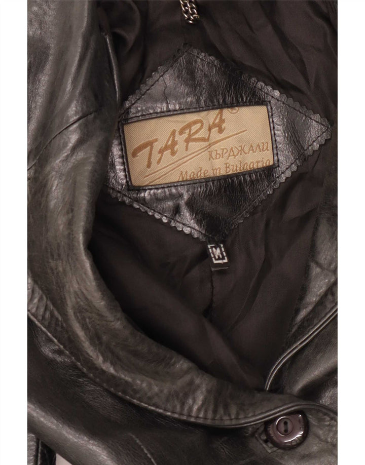 Palton din piele vintage pentru femei UK 12 Medium Black