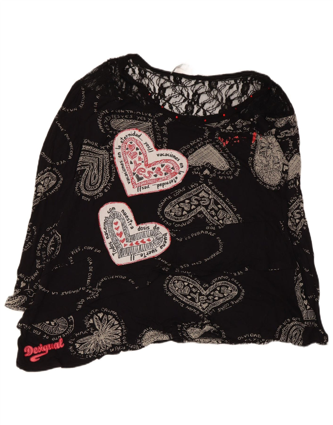 Bluză cu grafică Desigual pentru femei UK 12 Medium Black Geometric Heart