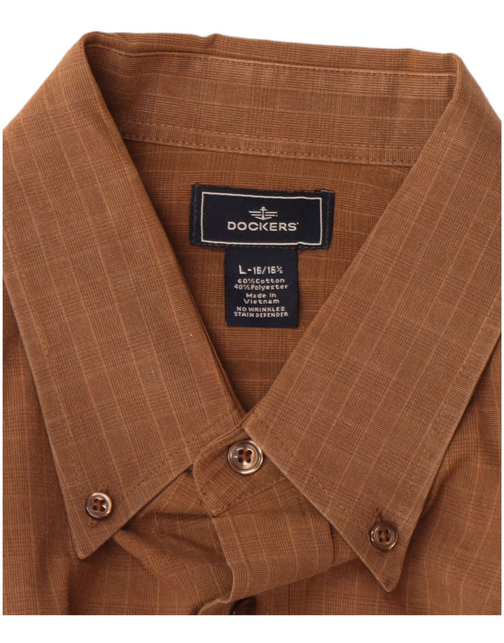 Cămașă Dockers pentru bărbați Mărimea 16 16 1/2 mare, maro, bumbac vichy