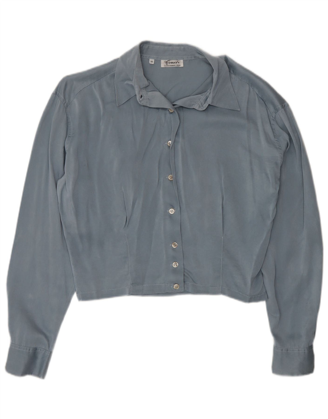 Bluză de damă vintage cămașă crop IT 44 mătase albastră medie