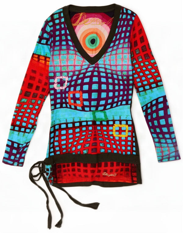 Desigual Womens Graphic Top Manecă lungă UK 4 XS Multicolor Geometric