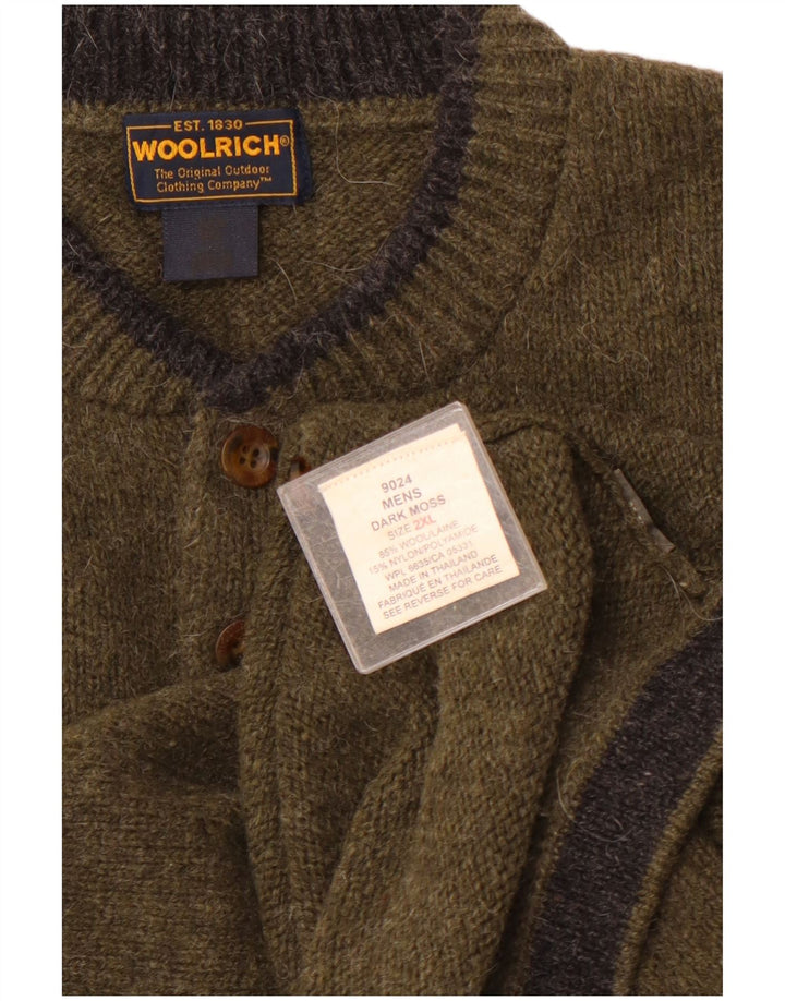 WOOLRICH Pulover pentru bărbați cu gât cu nasturi, 2XL, lână kaki