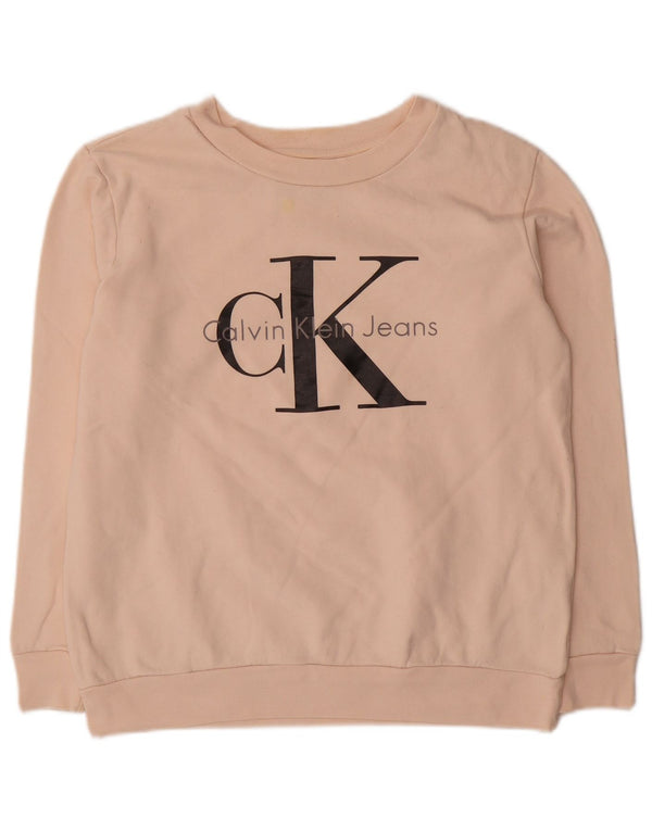 Calvin Klein Jeans Pulover supradimensionat cu grafic pentru femei UK 6 XS roz