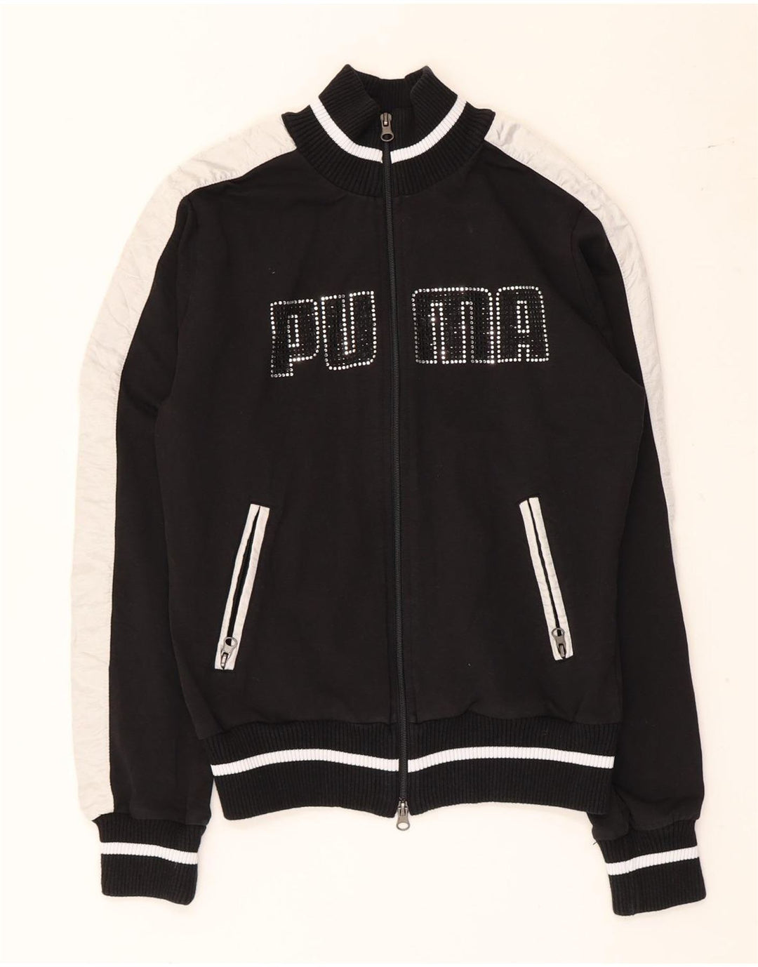 Jachetă de top cu trening grafic Puma pentru femei UK 12 Medium Black Colorblock