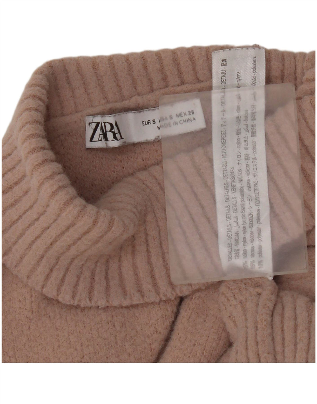 Pulover cu gât țestoasă pentru femei Zara UK 10, mic, roz, nailon