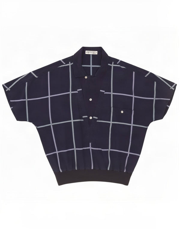 Vintage Mens Short Sleeve Pullover Shirt Size 38 Medium Navy Blue Check