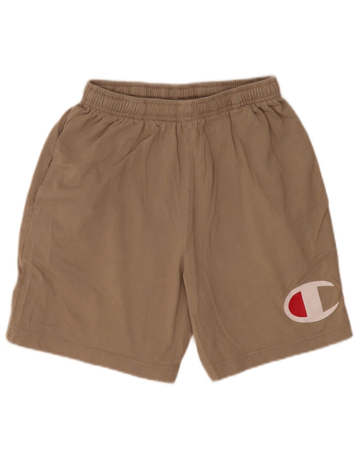 CHAMPION Mens Graphic Sport Shorts Small Beige Cotton
