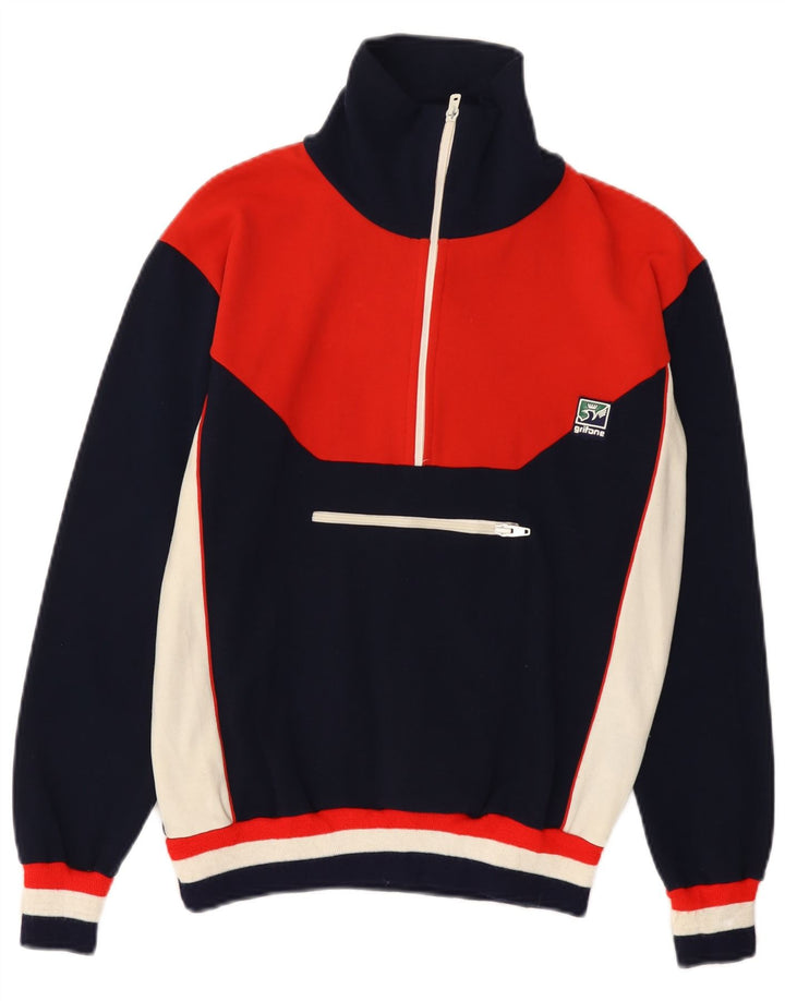Pulover pentru bărbați GRIFONI, cu fermoar, cu gât, IT 48, mic, bleumarin, color block