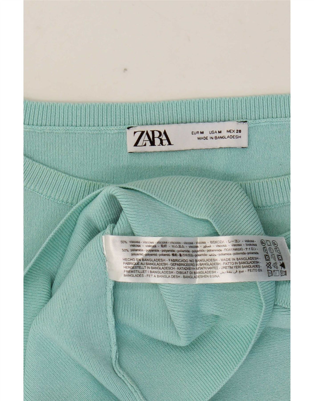Top tricou pentru femei Zara UK 12 Medium Turcoaz Viscose
