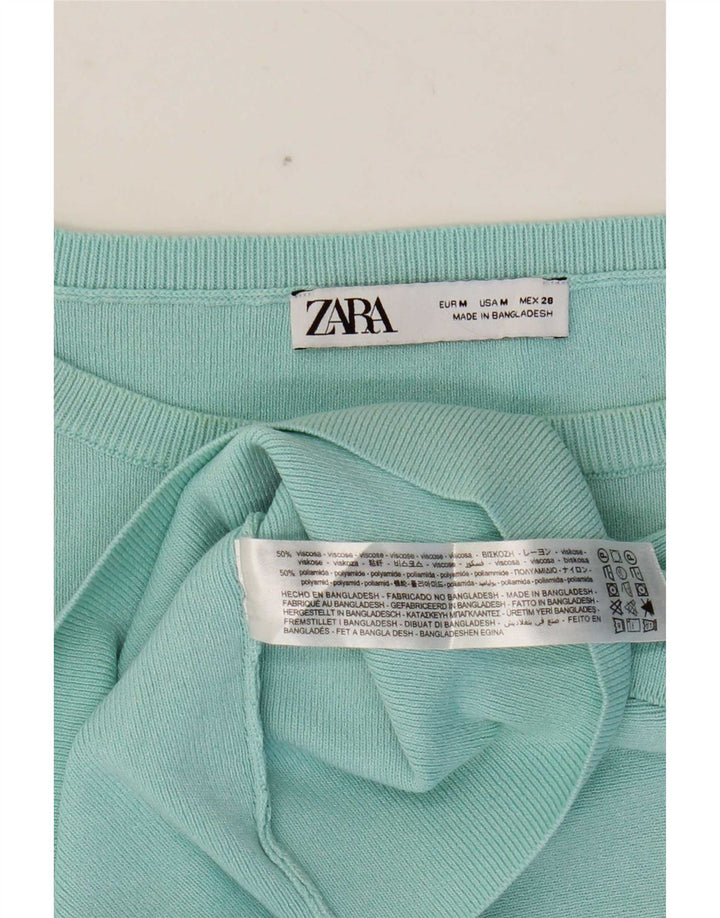 Top tricou pentru femei Zara UK 12 Medium Turcoaz Viscose