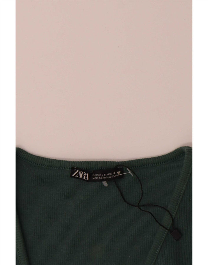 Crop Top femeie Zara UK 8 mic verde bumbac