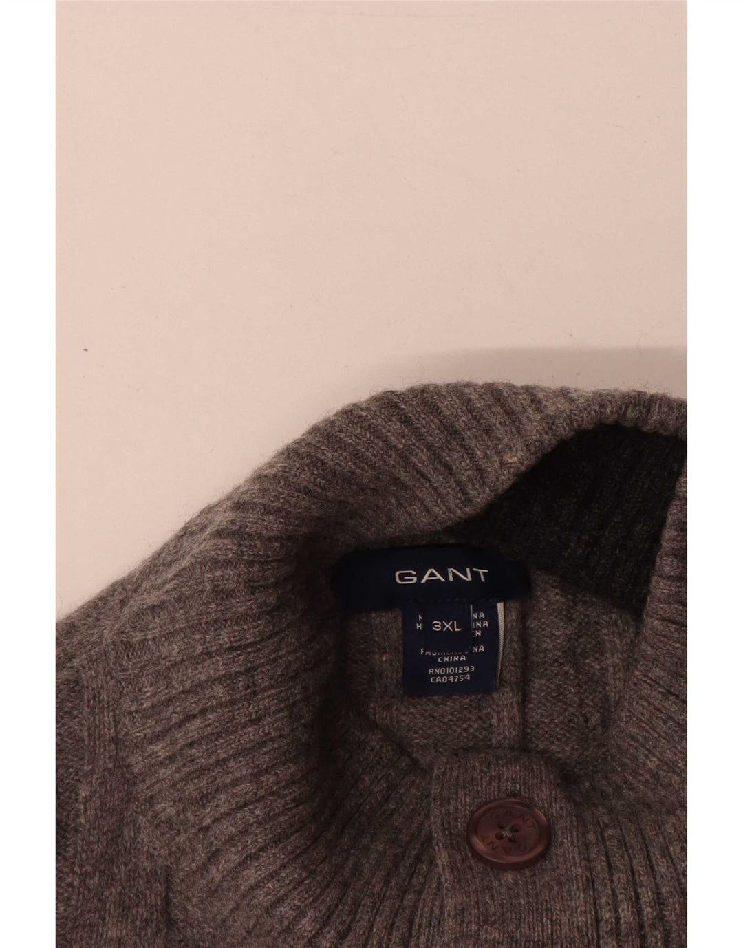 Pulover pentru bărbați Gant cu gât cu nasturi, 3XL, lână de miel gri