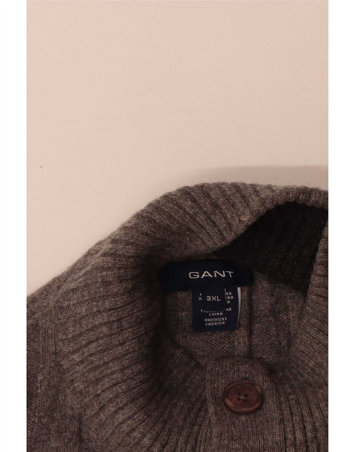 Pulover pentru bărbați Gant cu gât cu nasturi, 3XL, lână de miel gri