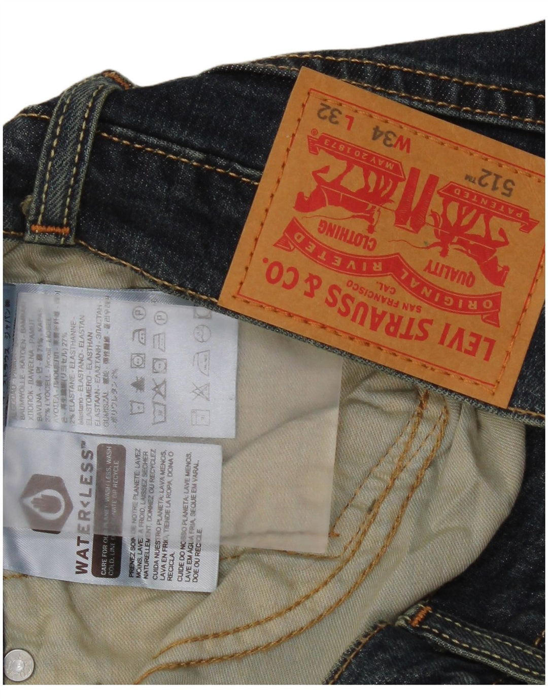 Levi's 512 Slim Tapered Jeans W34 L32 Blue Bumbac