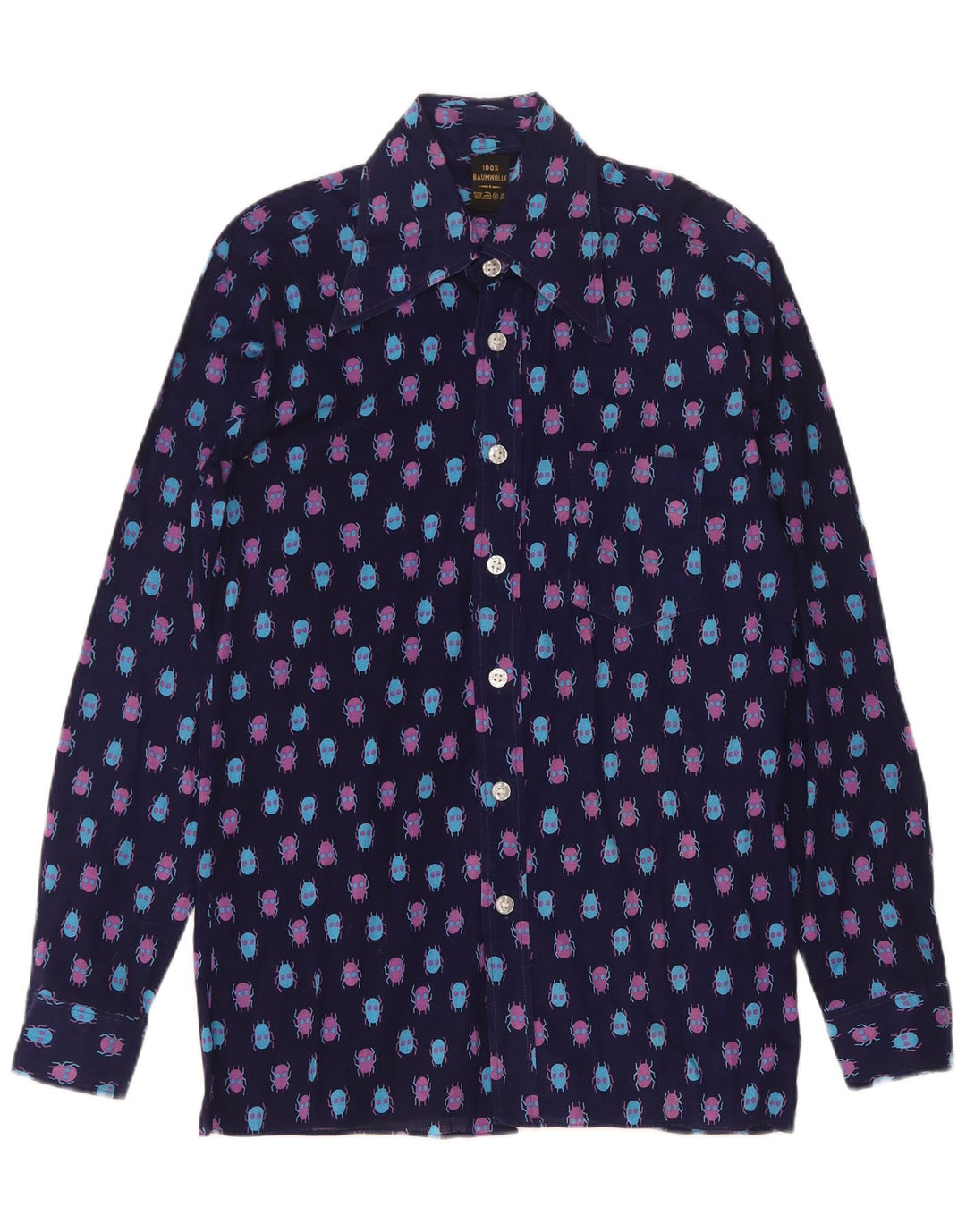 Cămașă Vintage pentru bărbați cu model abstract Mărimea 37 mic Bumbac bleumarin