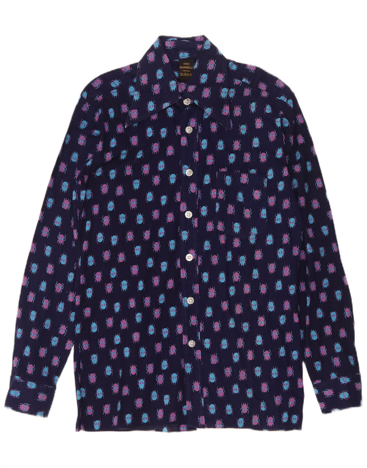 Cămașă Vintage pentru bărbați cu model abstract Mărimea 37 mic Bumbac bleumarin