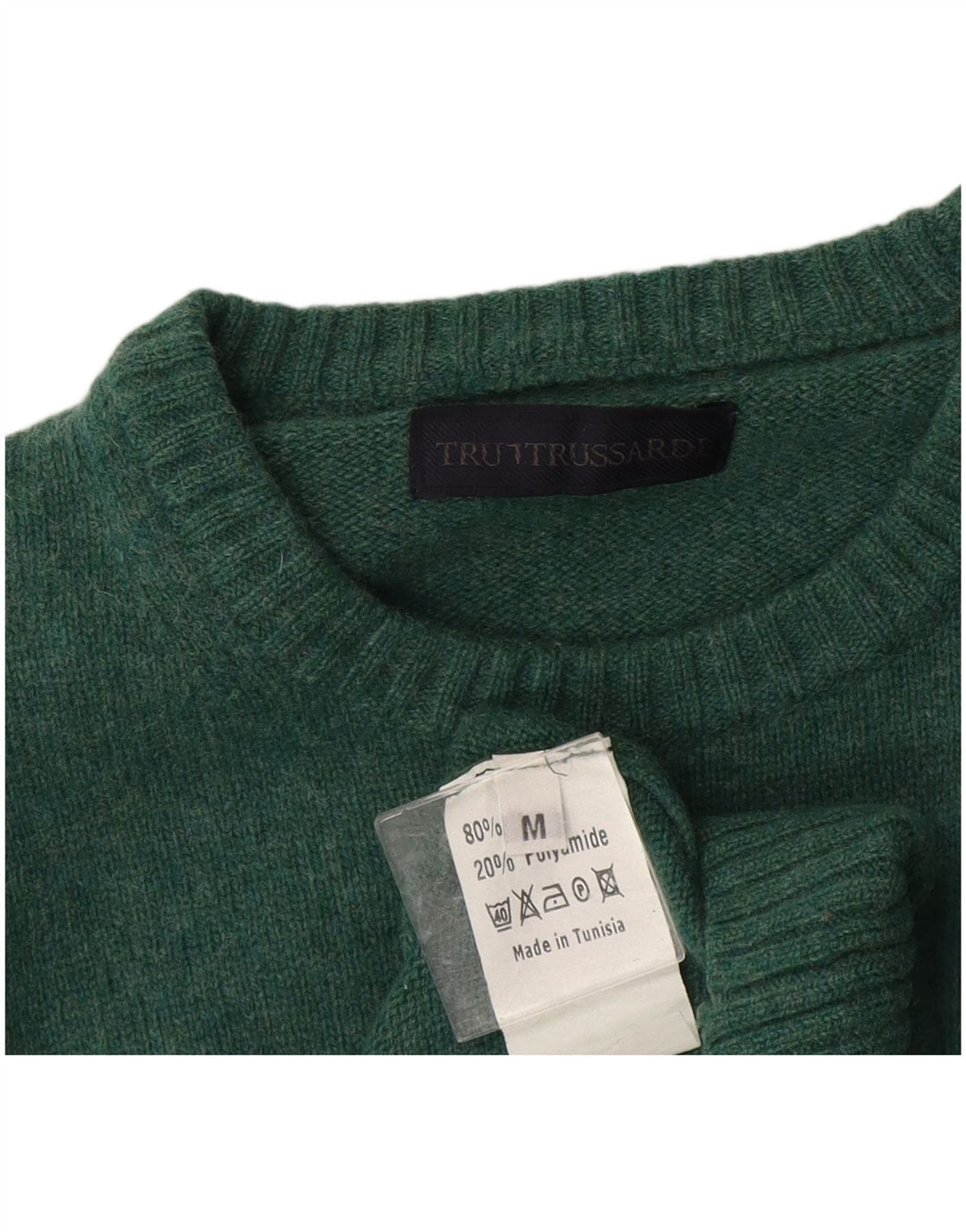Pulover Trussardi pentru bărbați cu gât crew, lână verde mediu