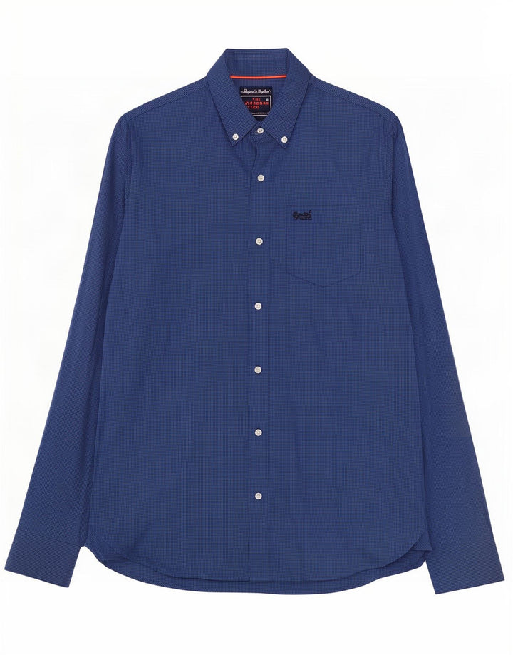Cămașă pentru bărbați Superdry, bumbac vichy, albastru bleumarin mediu