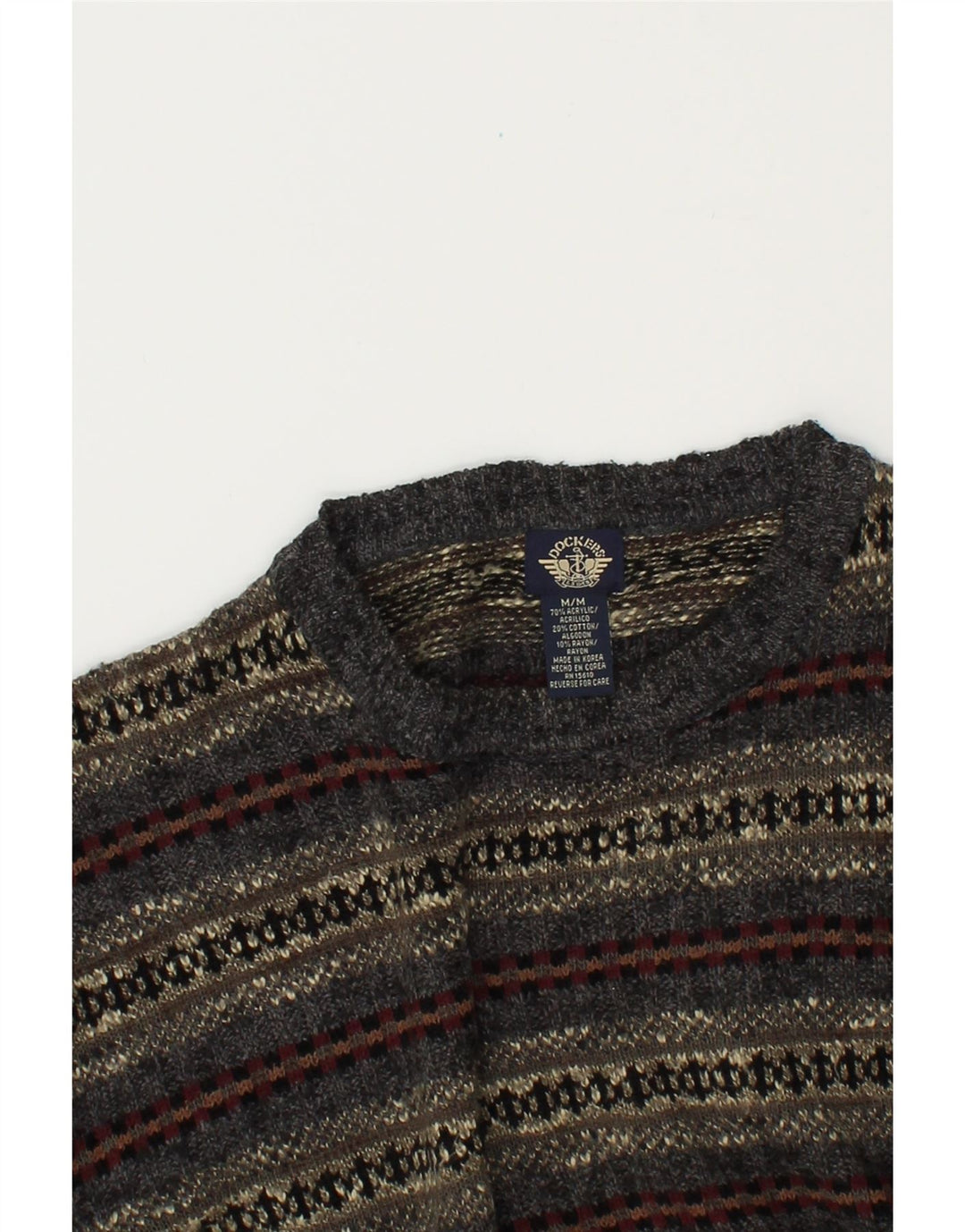 Pulover pentru bărbați DOCKERS cu decolteu rotund, gri mediu, acrilic Fair Isle