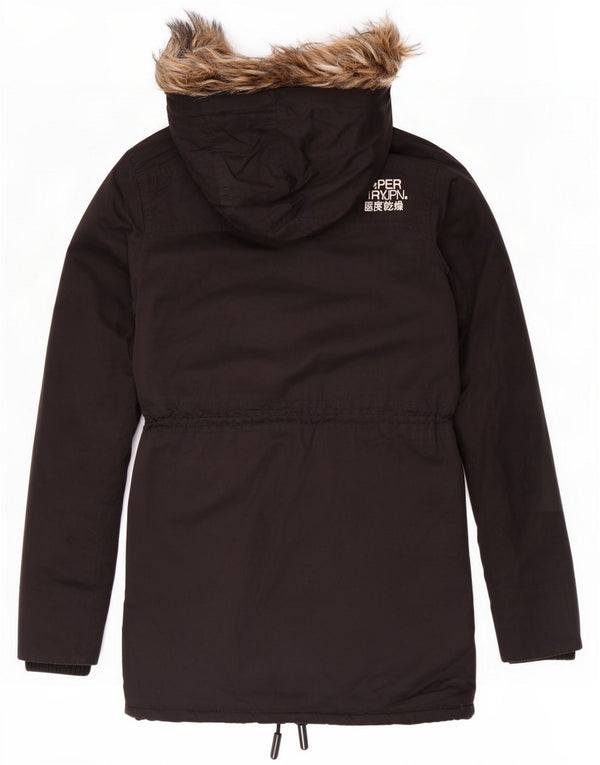 Superdry Womens Hooded Parka Jacket UK 6 XS Black Polyester