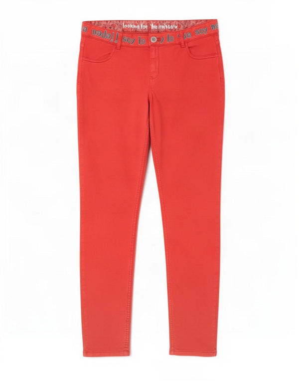 Pantaloni casual pentru femei Desigual Graphic Slim L34 L30 bumbac roșu