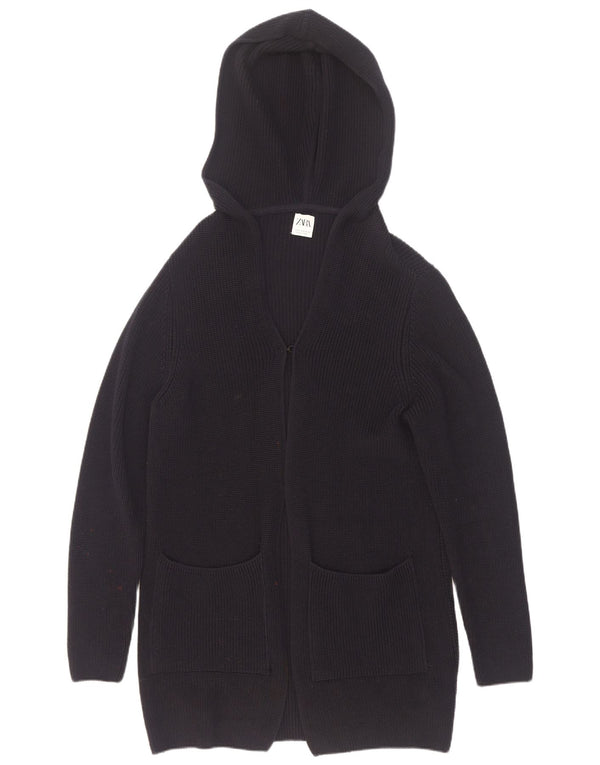 Pulover cardigan cu glugă pentru bărbați Zara mic, albastru bleumarin, bumbac