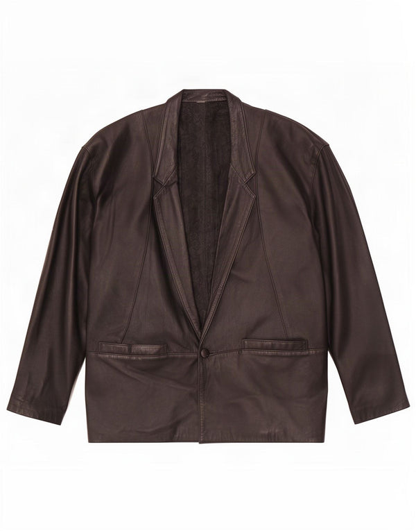 Palton de piele vintage pentru femei, cu ajustare largă, UK 18 XL, negru